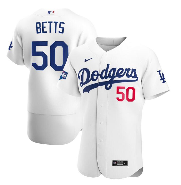 Men Los Angeles Dodgers 50 Mookie Betts Nike White 2020 World Series Champions Home Authentic Player MLB Jersey